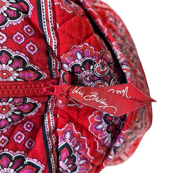 Vera Bradley Frankly Scarlet Duffel Bag Double Handle Quilted Pocket On Side Zip - Picture 6 of 12